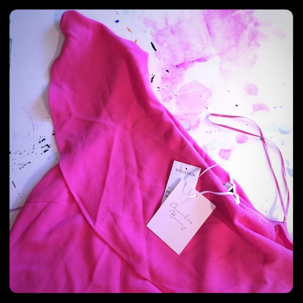 One shoulder pink dress by Charles henry